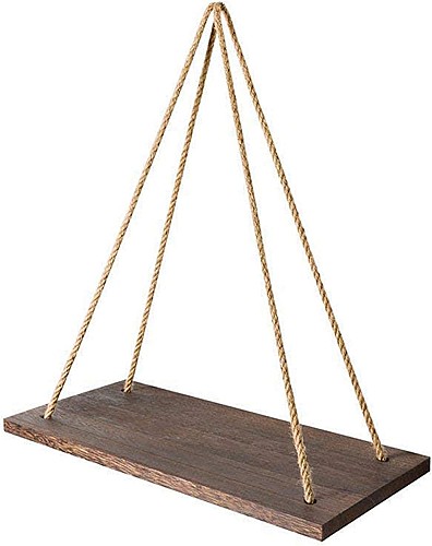 Etagere VINTAGE suspendue en bois Naturelle avec corde de jute