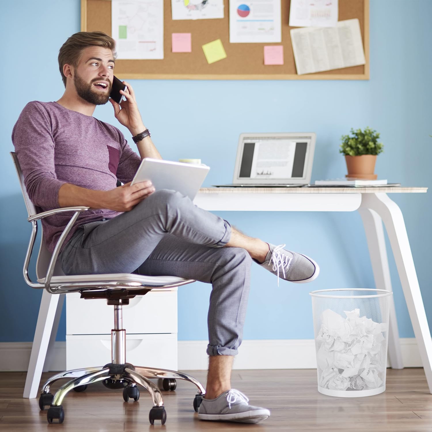 Corbeille à Papier Métallique Grise pour Bureau