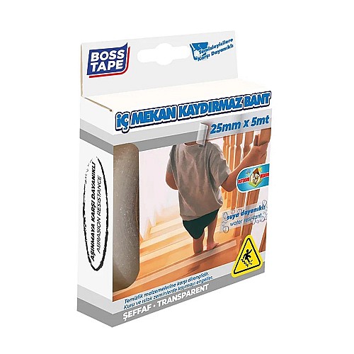 BOSS TAPE Bande Antidérapante Adhésif Transparente, 25mmx5mt