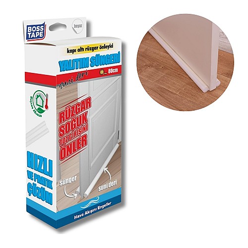 BOSS TAPE Boudin de Porte Isolant Froid, avec Double Joint en simili Cuir BLANC