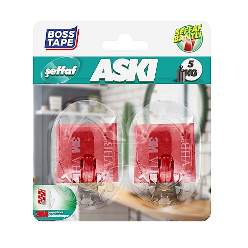 BOSS TAPE Crochet Mural auto adhésif transparent sans percer de trous (2pcs) 45mmx65mm
