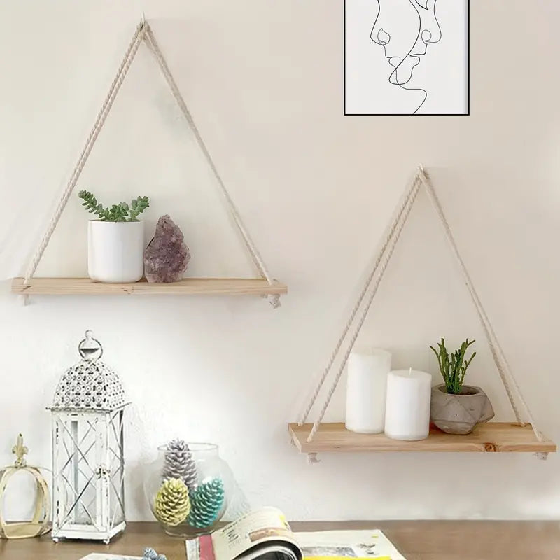 1 Etagère murale suspendue en bois Naturelle avec corde de jute