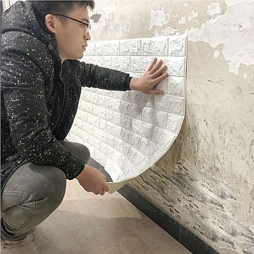Panneau mural adhésif faux brique blanc