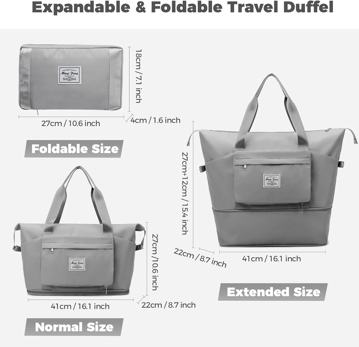 Sac de voyage pliable de grande capacité Sac fourre-tout GRIS