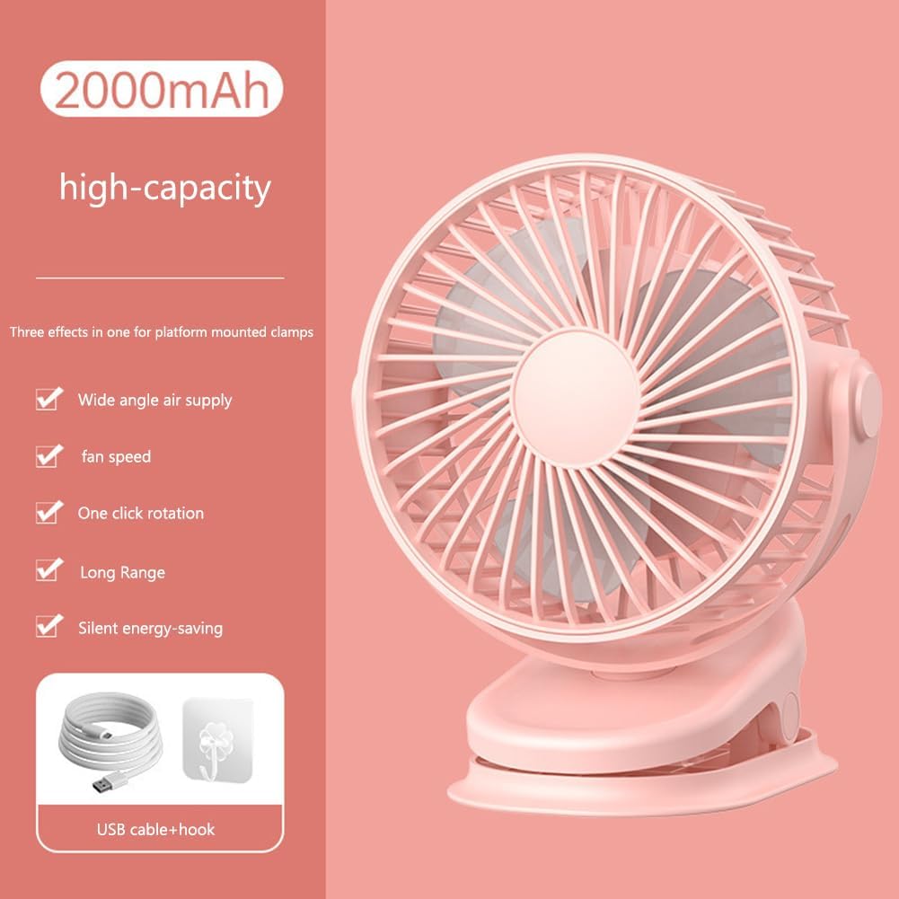 Mini ventilateur de bureau à clipser Rechargeable USB - ROSE