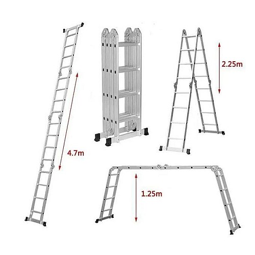 Echelle télescopique en aluminium 4.7m 4x4 Marches