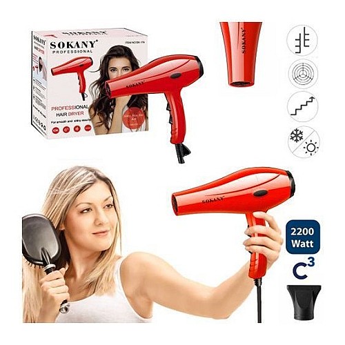 Sèche Cheveux Professionnelle - 2200 W - Rouge - SK-174