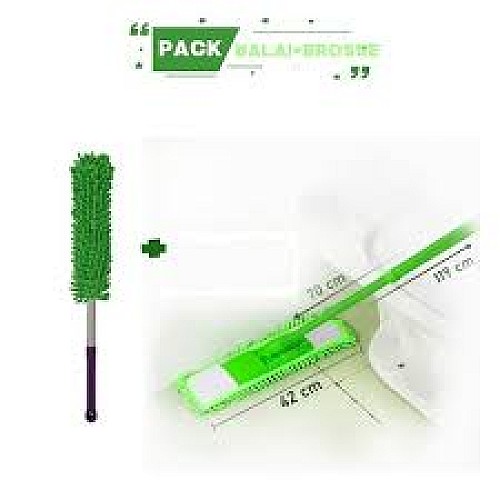 Pack 2 EN 1 Balai Raclette Microfibres & Brosse Télescopique