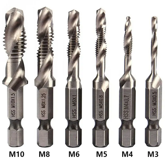 6 forets et tarauds combinés M3 M4 M5 M6 M8 M10