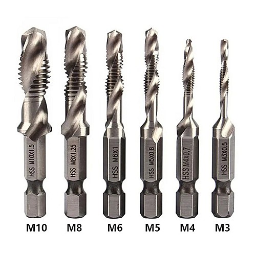 6 forets et tarauds combinés M3 M4 M5 M6 M8 M10