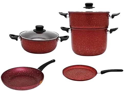 Batterie de cuisine 7 pièces  - GRANITE - ROUGE