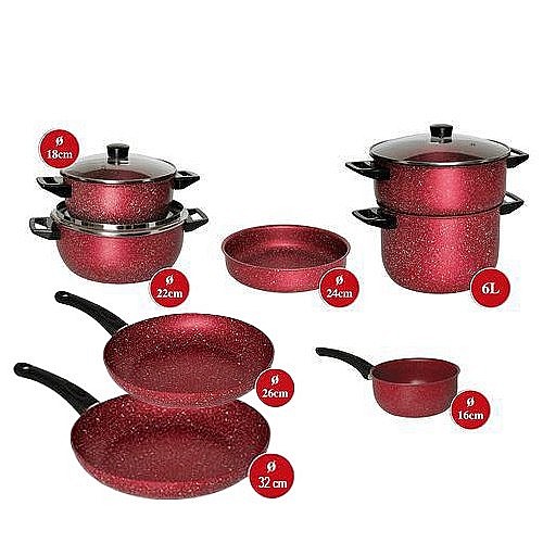 Batterie de Cuisine - 100% Granite - 11 pièces - Cook'art - Rouge