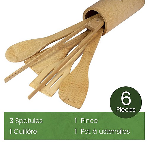 PACK de cuisine 12pcs  : Service Granite - 6pcs Bleu Gris + Ustensile de cuisine 6pcs Bambou