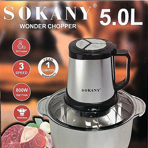 Hachoir électrique Professionnel SOKANY - 800W - Bol en Inox - 5L - sk-7015